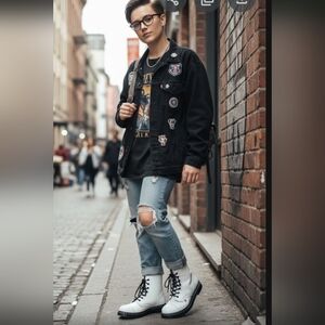 T.U.K White Leather Lace-Up Boots